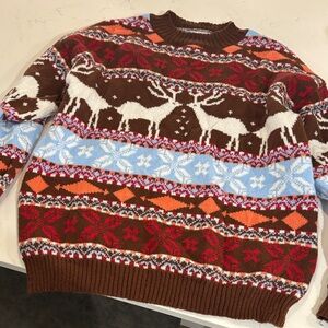 Women Festive Reindeer Sweater - Brown, Red, Blue